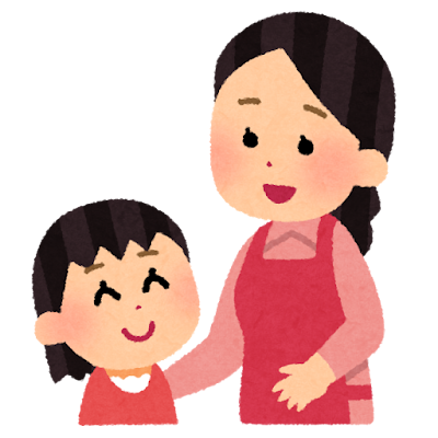 お母さんと話をする女の子のイラスト