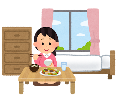 一人暮らしの部屋でくつろぐ女性のイラスト