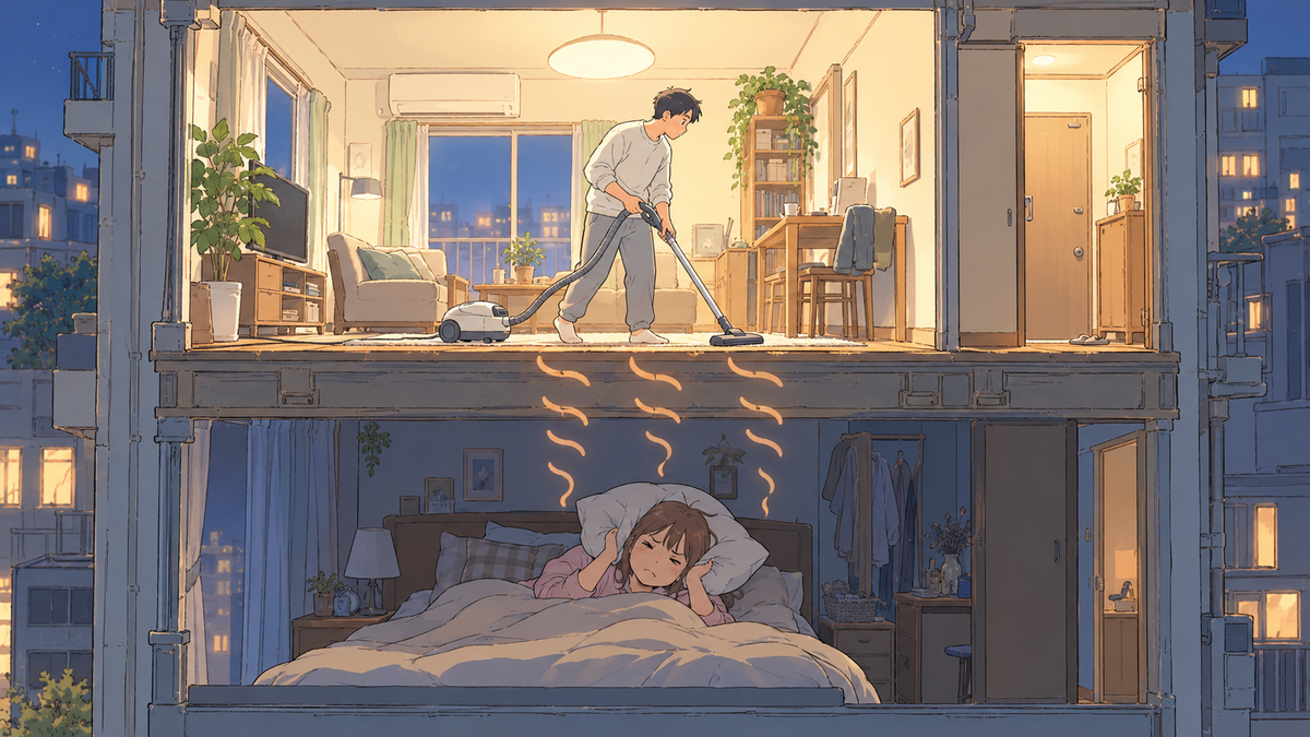 夜、上の階で掃除機をかける人と、下の階で眠れずに耳をふさぐ人