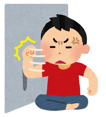 壁をドンと叩いている人のイラスト